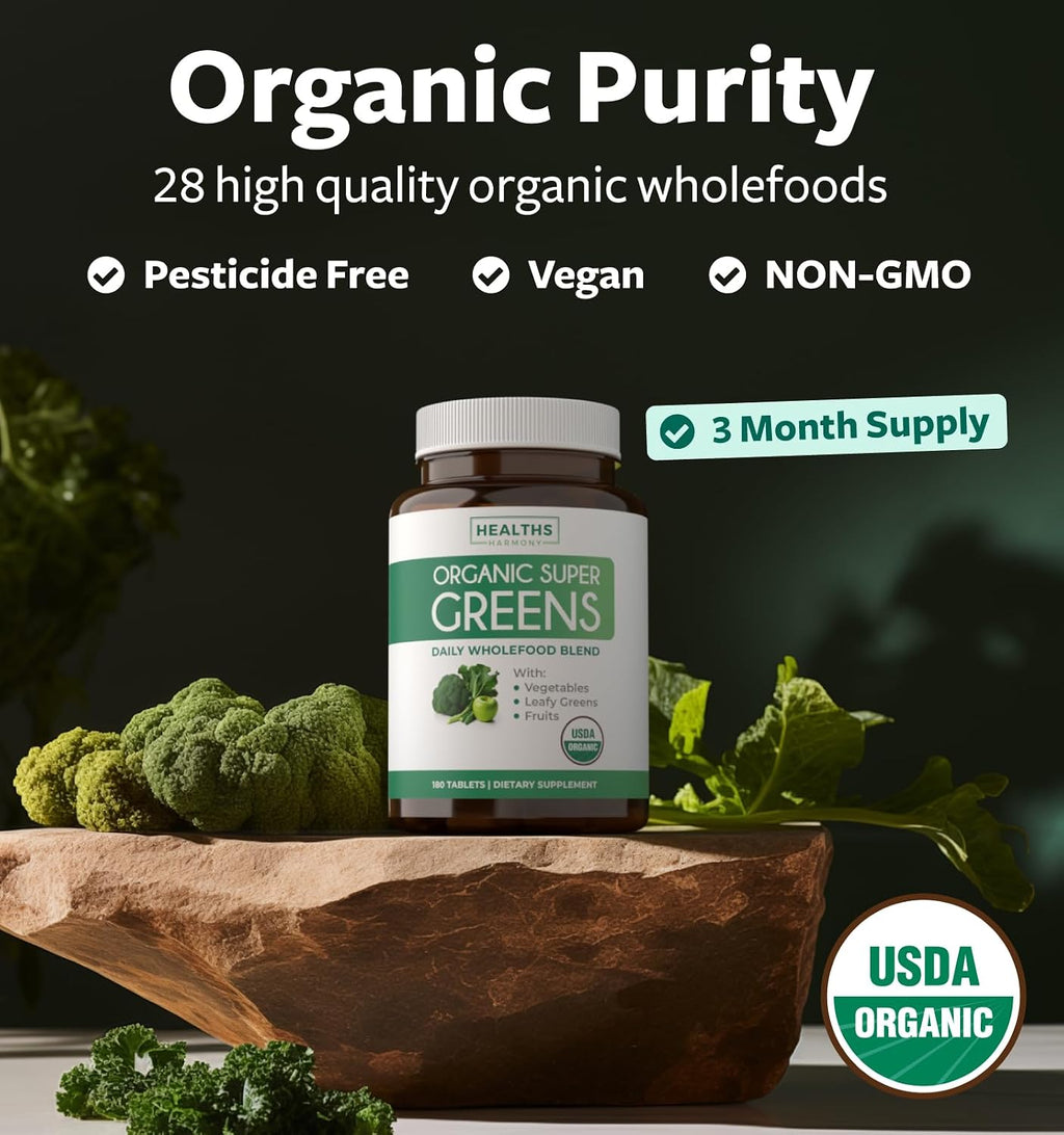 USDA Organic Super Greens - Suplemento de Superverduras Ecológicas con 28 Superalimentos