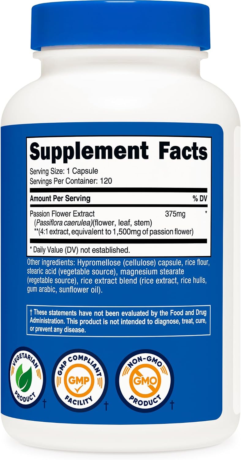 Nutricost Extracto de Pasiflora - 120 Cápsulas - 375mg de Extracto 4:1 - Sin Gluten, No-GMO, Vegetariano