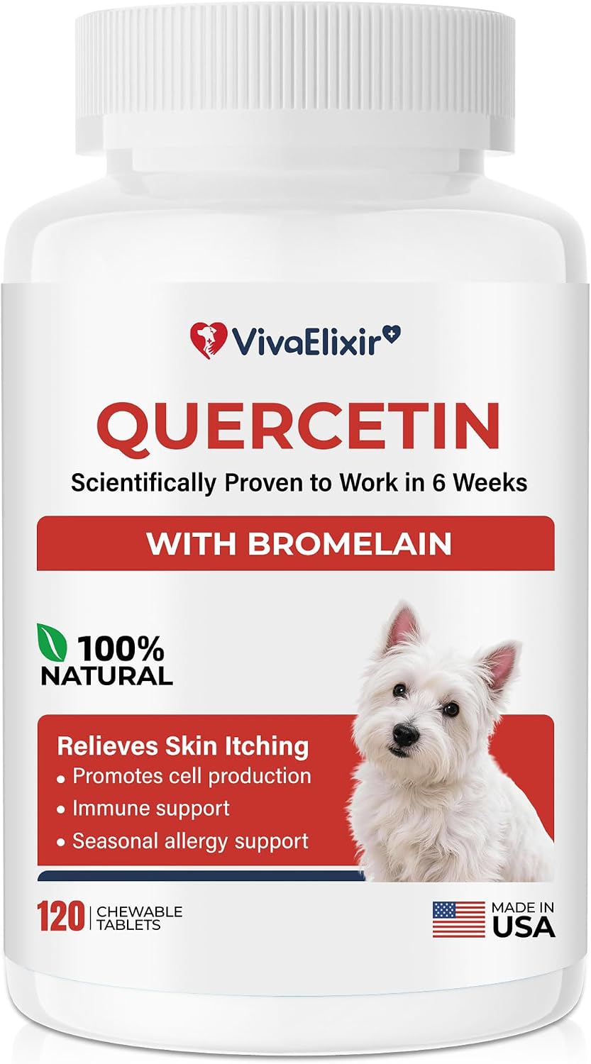 Tabletas de Quercetina y Bromelina para Perros — para Alergias Cutáneas, Dermatitis Atópica, Infecciones de Oído e Inflamación Articular — Apoyo Inmunológico y Antiinflamatorio — Formulado por Veterinarios