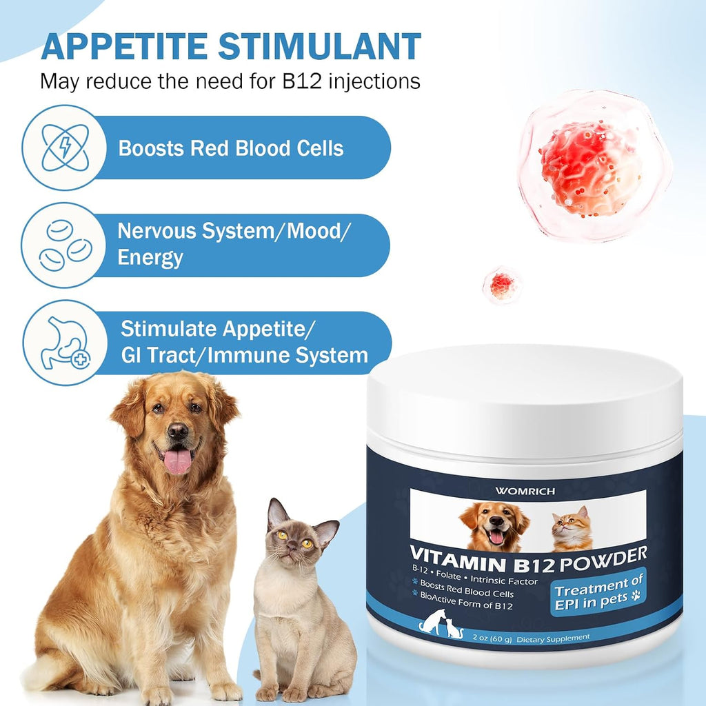 Methylcobalamin B12 en Polvo para Gatos y Perros con Folato y Factor Intrínseco