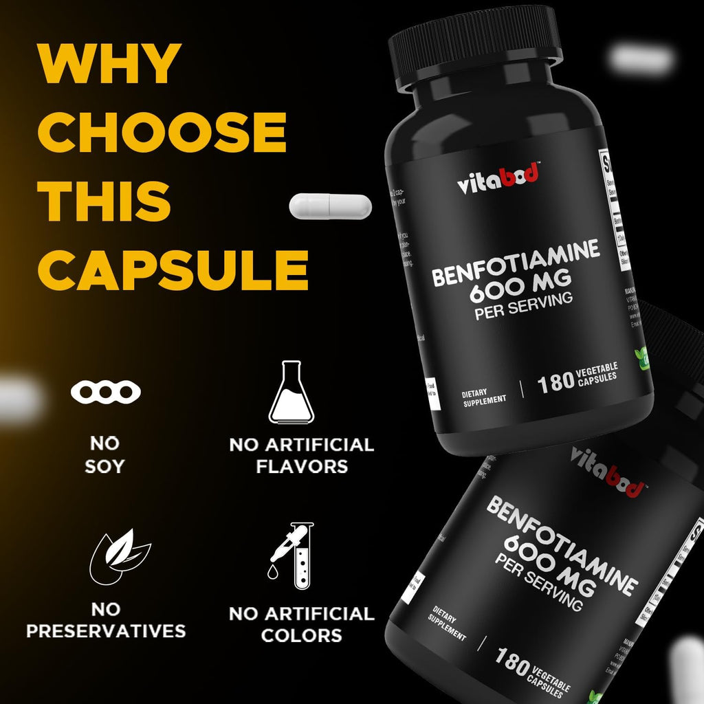 Vitabod Benfotiamina 600mg – 180 Cápsulas Vegetarianas – Suplemento de Vitamina B1 Liposoluble