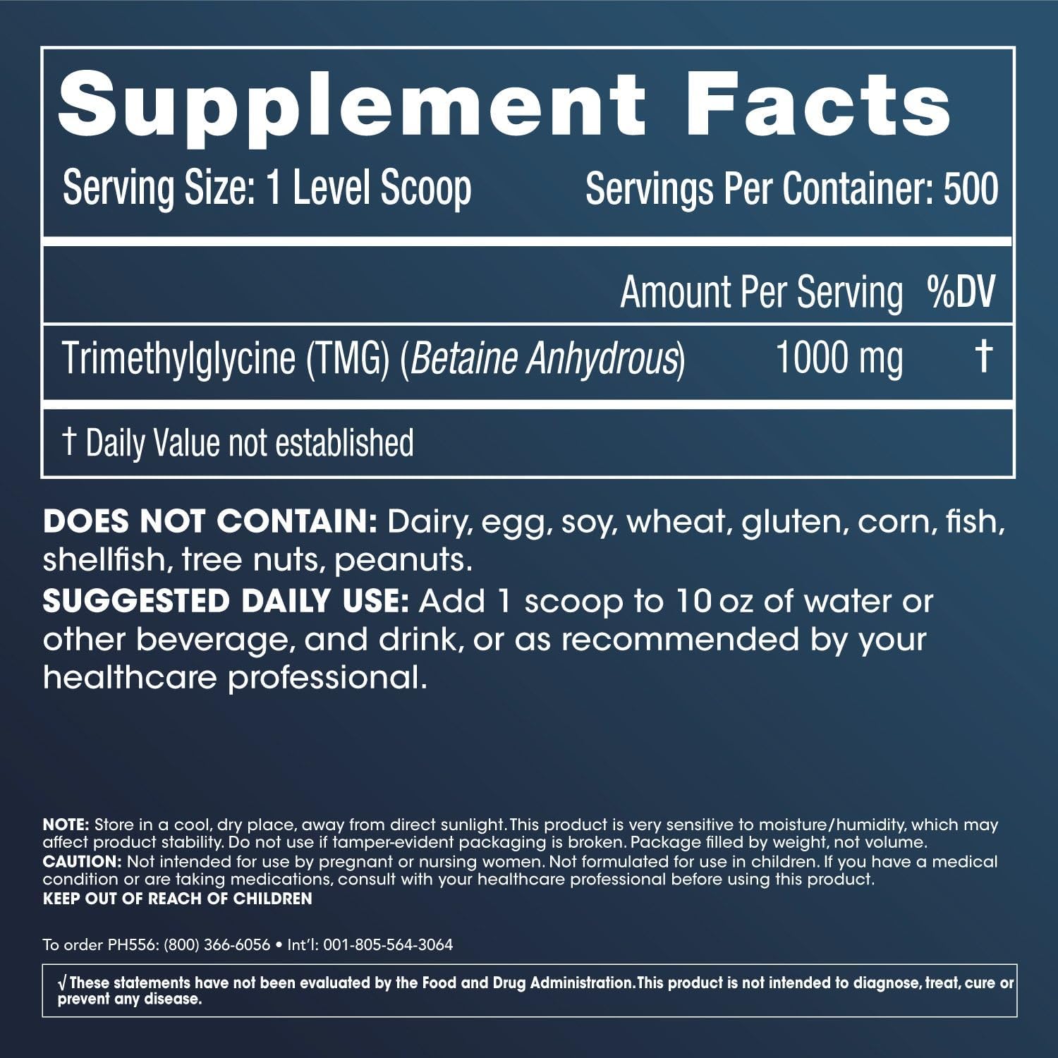 ProHealth Longevity TMG Pro - Polvo a Granel de 1 kg (Trimetilglicina - Betaína Anhidra)