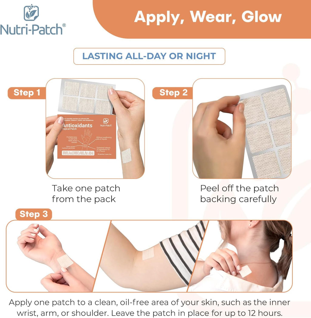 NUTRI-PATCH® Parche Antioxidante Tópico con NADH, Glutatión, Coenzima Q10 y NAC (30 parches)