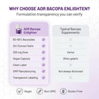 AOR Bacopa Enlighten 300 mg, 60 Cápsulas Veganas, Extracto de Bacopa Monnieri, Fórmula Vegana, Sin OGM, Sin Gluten, Hecho en Canadá