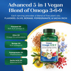 Purity Products Omega 3-6-9 Vegano – Fórmula 5 en 1 de Ácidos Grasos Esenciales (60 cápsulas blandas)