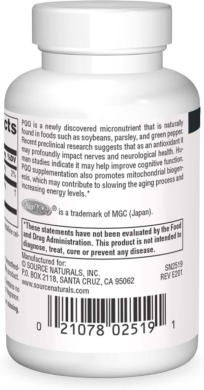 Source Naturals PQQ Mind, Neuroprotector de Apoyo Cognitivo - 60 Comprimidos