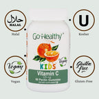 Go Healthy Kids Vitamin C Gummies – Gominolas de Vitamina C para Niños, Sabor Naranja, Veganas, Sin Gelatina, 60 unidades