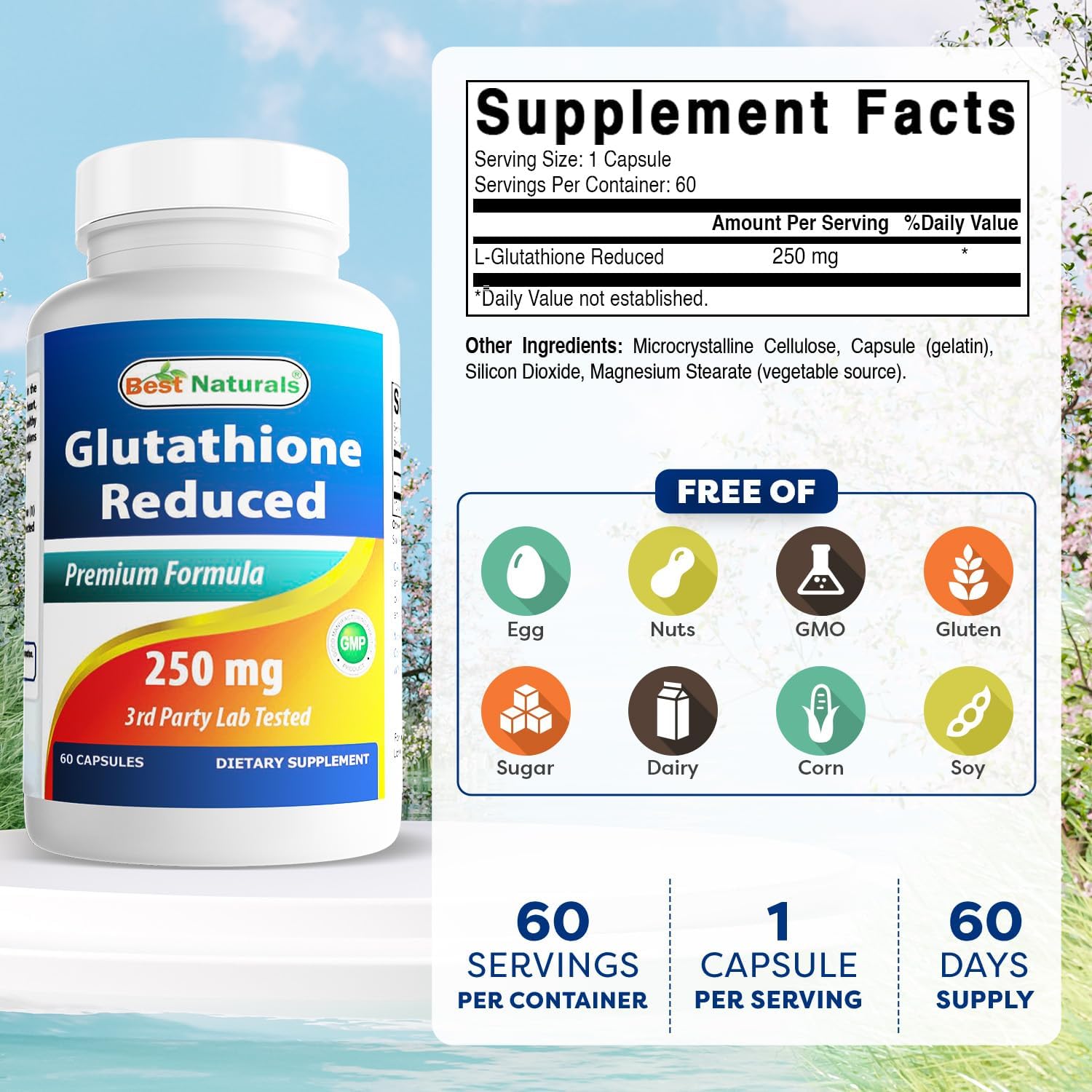 Best Naturals L-Glutatión 250 mg 60 Cápsulas