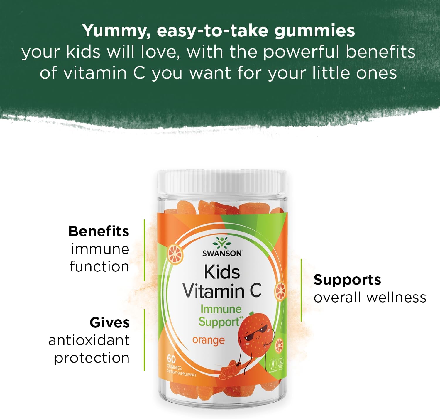 Swanson Kids Gummies de Vitamina C - 60 Gomitas Sabor Naranja