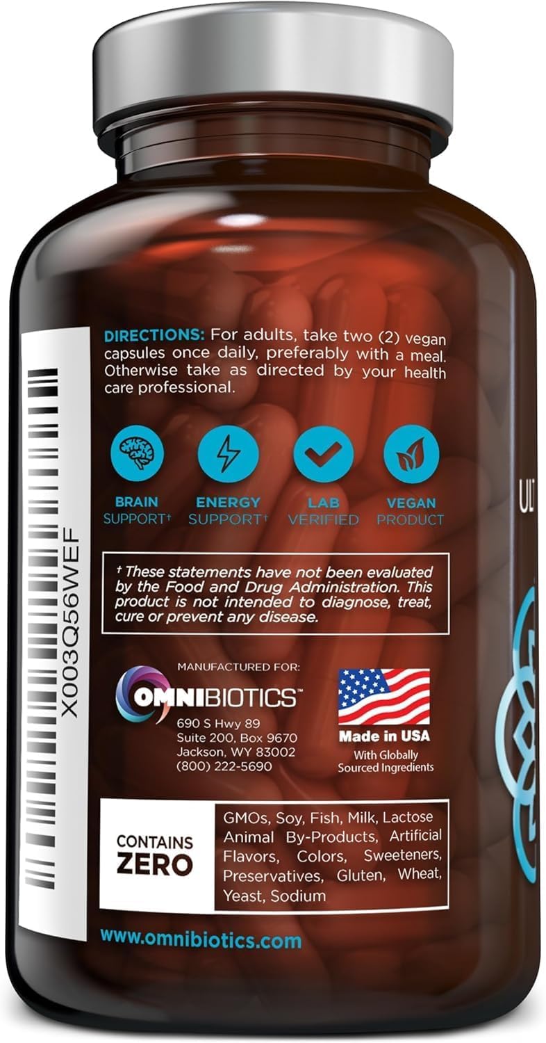 OmniBiotics Multivitamínico Diario Definitivo para Mujeres y Hombres – 34 Ingredientes Esenciales Incluyendo Vitaminas A, C, D, E, B6, B12, Biotina, Zinc – 120 Cápsulas Veganas