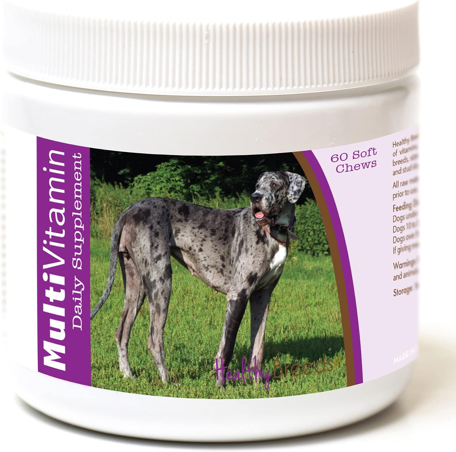 Healthy Breeds Multivitamínico para Perros Grandes Daneses - 60 Masticables Blandos Sabor Bacon