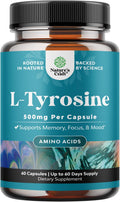 Free Form L-Tirosina 500mg Cápsulas - Suplemento de L-Tirosina de Alta Potencia para el Apoyo de la Energía Mental y el Enfoque - Aminoácido Nootrópico para el Estado de Ánimo, Atención y Cognición - 60 Cápsulas
