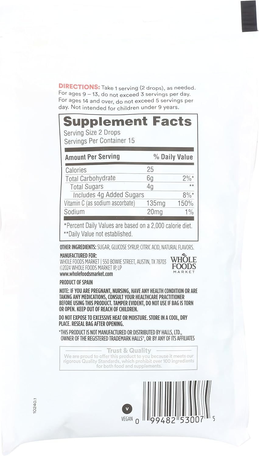 365 by Whole Foods Market, Pastillas de Vitamina C, 30 unidades