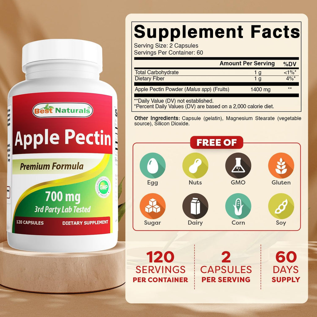 Best Naturals Pectina de Manzana 700 mg, 120 Cápsulas