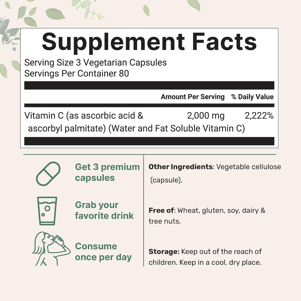 Pure Vitamin C 2,000 mg | 240 Cápsulas Veganas | Micro Ingredients