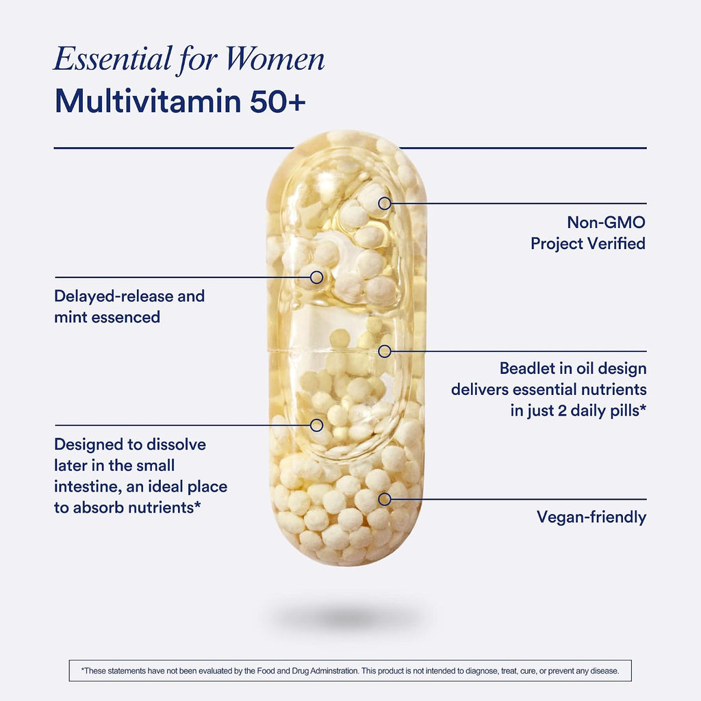 Ritual Multivitamínico Diario para Mujeres 50+ - Vitaminas y Minerales Esenciales para la Menopausia, Energía, Corazón, Huesos, Salud Cerebral* - Incluye Folato, DHA - Vegano - Menta - 60 Cápsulas - 30 Dosis