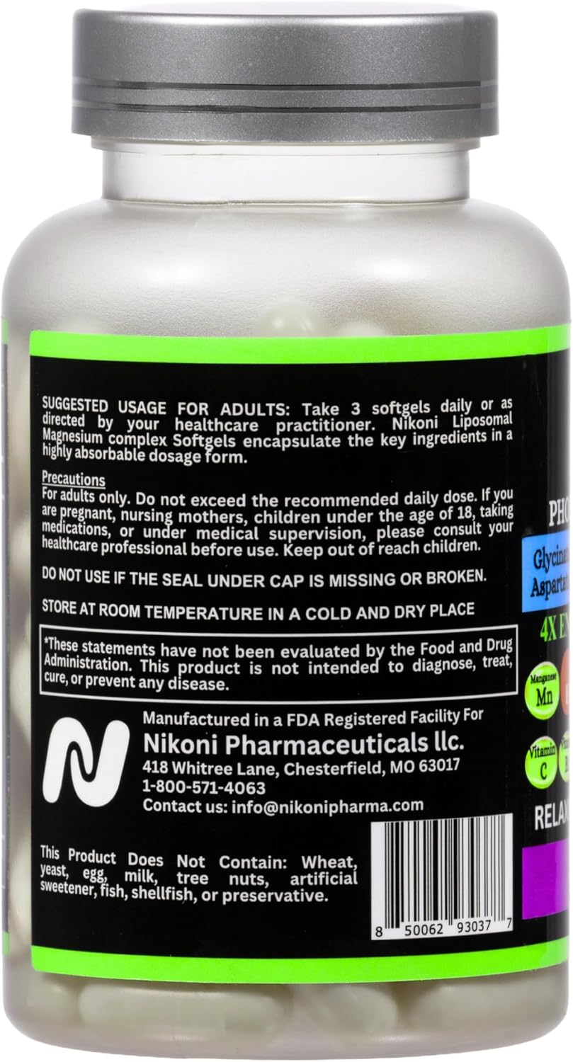 Nikoni Phospholipid Magnesium Complex 2500mg (9 Sales de Magnesio, 5 Vitaminas y 3 Minerales) (180 Cápsulas Blandas)