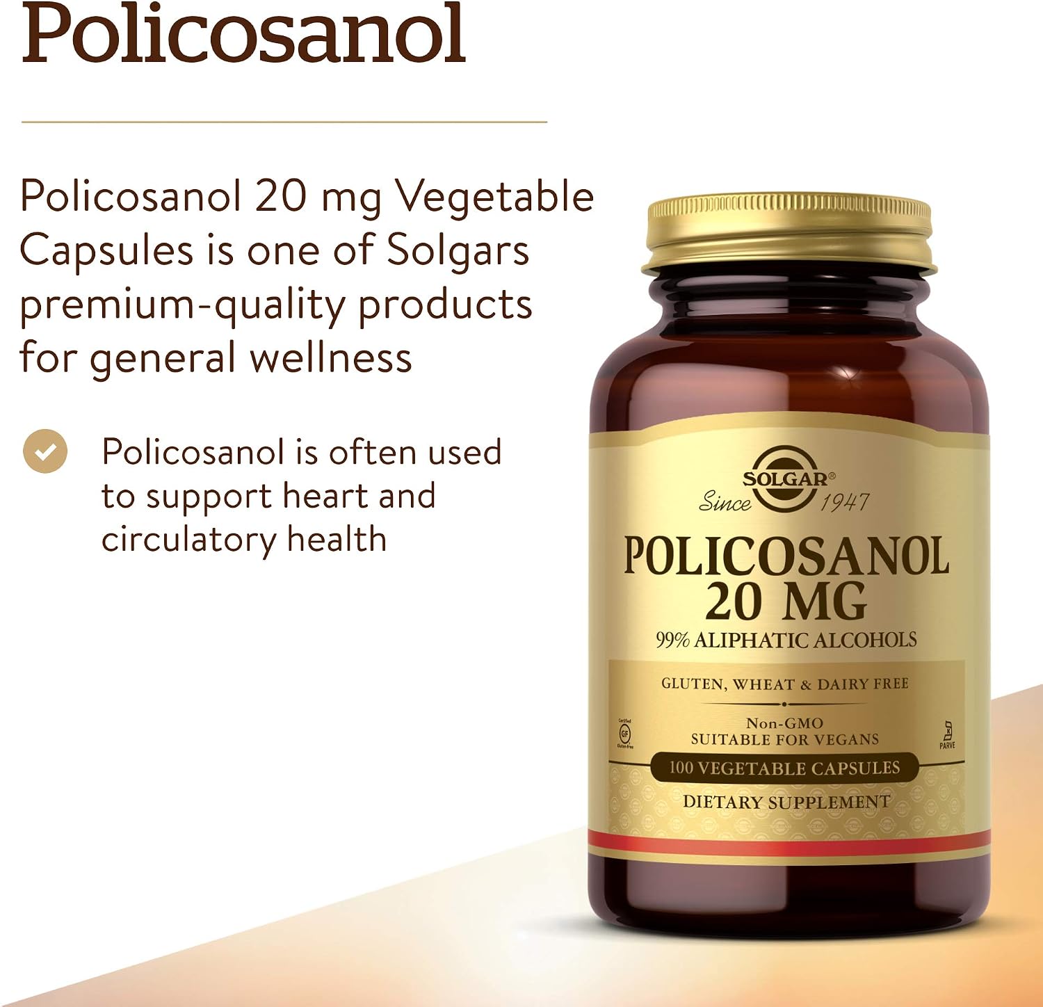 Solgar Policosanol 20 mg, 100 Cápsulas Vegetales - Apoyo Cardiovascular