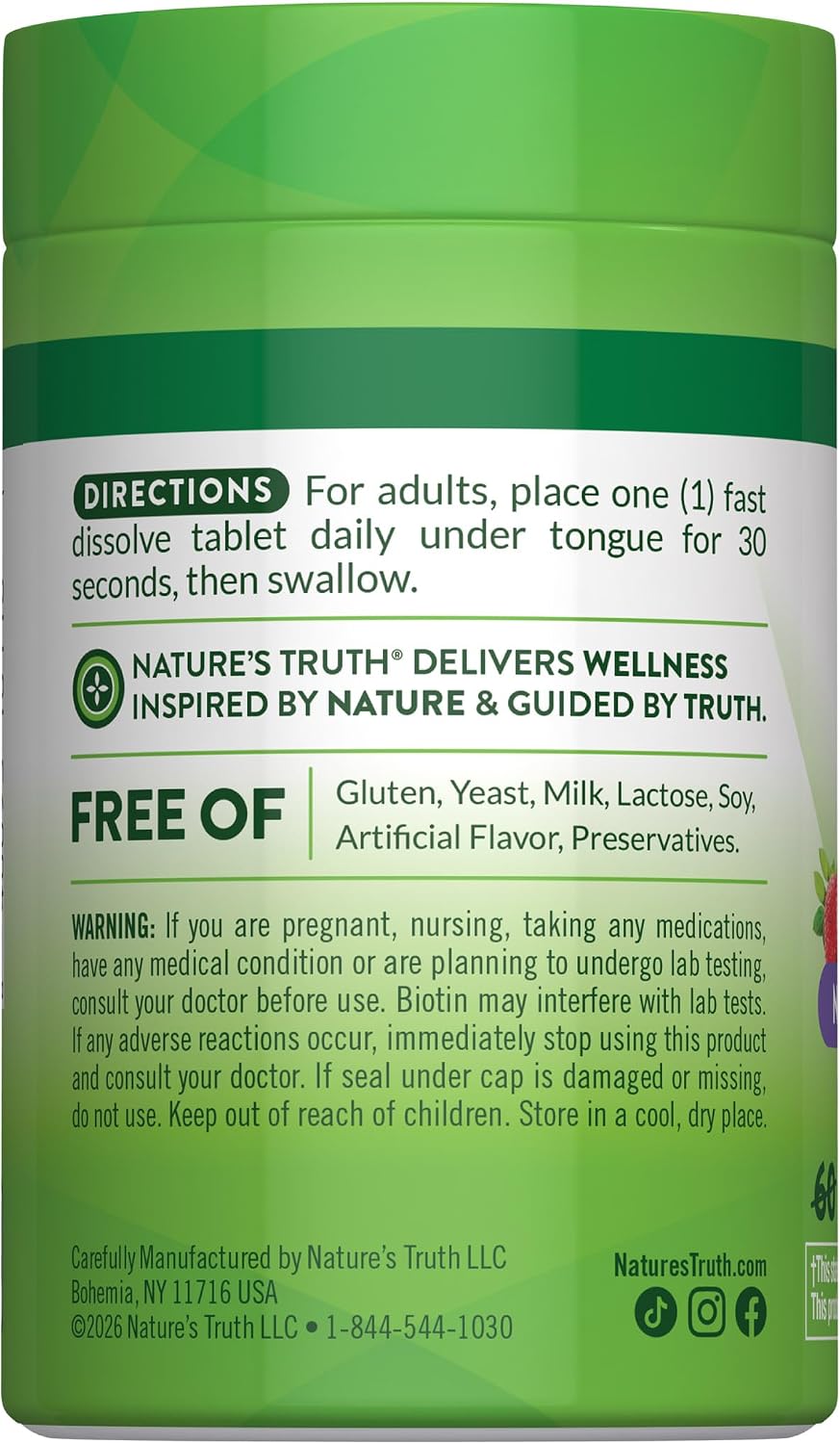 Nature's Truth Biotina 5000 mcg Comprimidos Sublinguales Sabor Berry - 78 uds