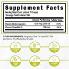 Vitamina D3 + K2 (MK-7) en Gotas Líquidas con Aceite MCT y Aceite de Oliva - Vegetariano, No-GMO, Sin Soja, Sin Gluten, Sin Alcohol, 1 Frasco, 60 ml - 180 Dosis (2500 UI por Dosis)