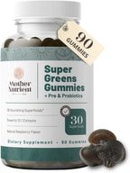 Mother Nutrient Super Greens Gummies - Multivitamínico con 30 Superfoods, Prebióticos y Probióticos (90 Gominolas)