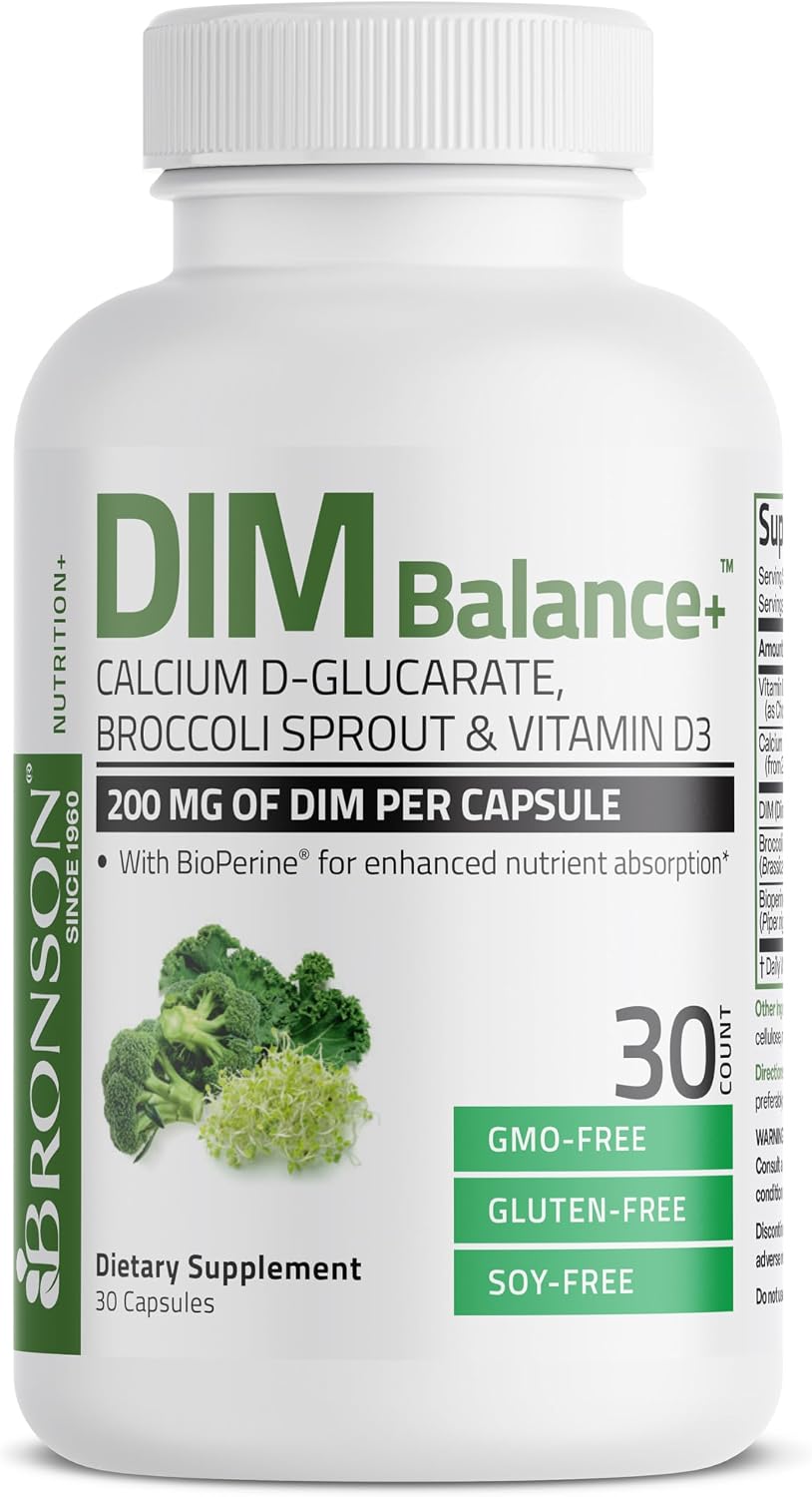 Bronson DIM Balance+ - Suplemento con DIM, Calcio D-Glucarato, Brotes de Brócoli y Vitamina D3 - 30 Cápsulas Vegetarianas