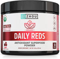 Zhou Organic Reds Powder - Polvo de superalimentos rojos con remolacha, bayas de goji, cereza ácida y arándano, apoyo antioxidante para la salud integral - Sabor natural a bayas, 4.95 oz (30 porciones)