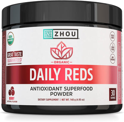 Zhou Organic Reds Powder - Polvo de – Remolacha: Conocida por su alto contenido en nitratos naturales y – Image 1