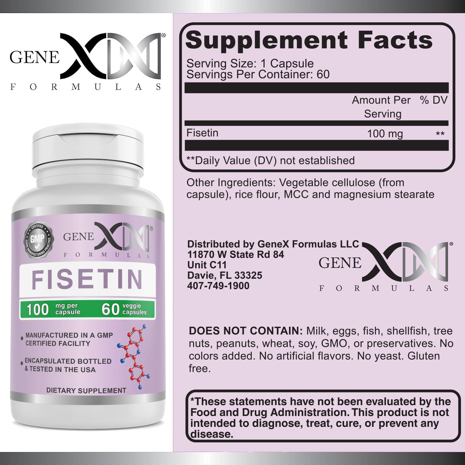 Genex Formulas Fisetin 100mg (60 Cápsulas) – Antioxidante para un Envejecimiento Saludable y la Salud Cognitiva