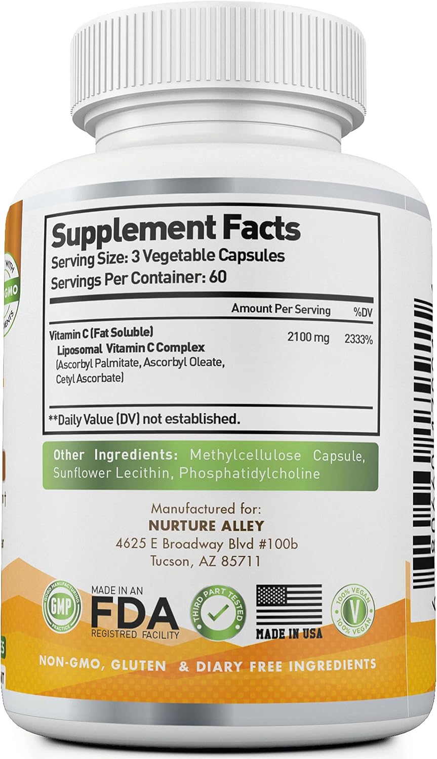 NURTURE ALLEY Vitamina C Liposomal 2100 mg, 180 Cápsulas - Alta Absorción