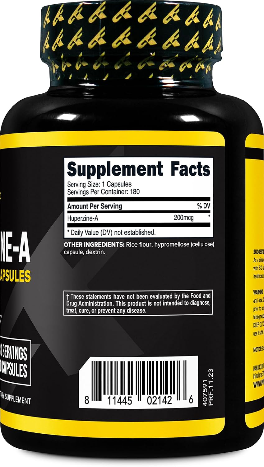 Primaforce Huperzina-A Cápsulas (180 Cápsulas, 200 mcg Por Ración) - Suplemento Nutricional de Huperzina