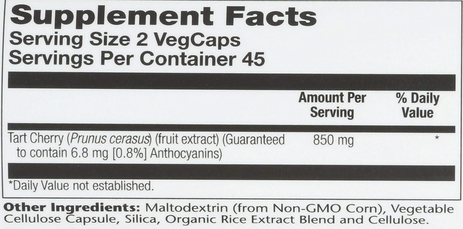 SOLARAY Extracto de Cereza Ácida 425mg | 90 Cápsulas | Concentrado con Antocianinas