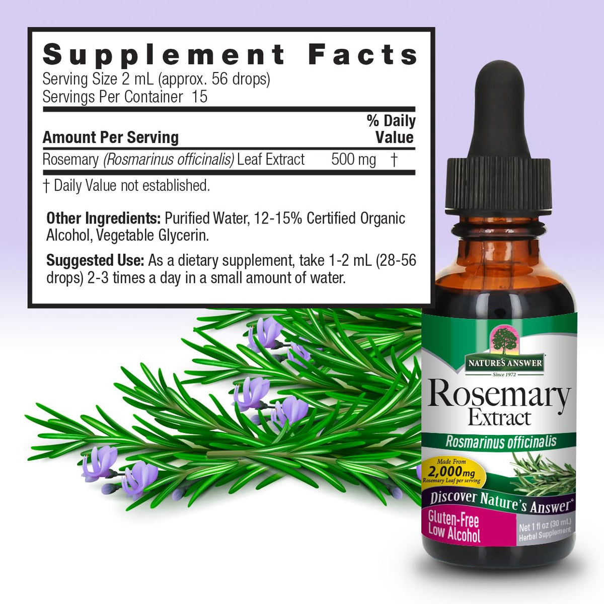 Nature's Answer Extracto de Hoja de Romero con Alcohol Orgánico, 1 oz líquido – Image 4