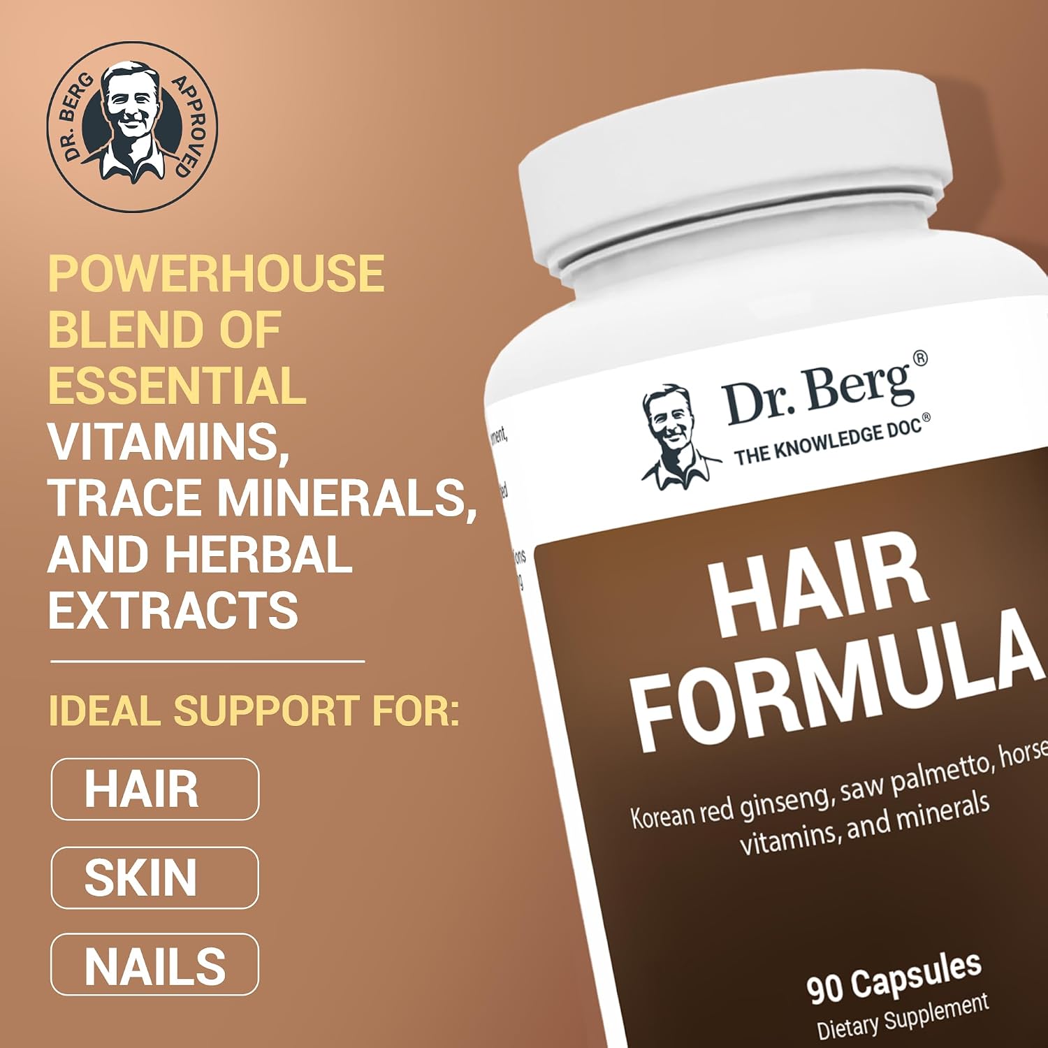 Dr. Berg All-in-One Vitaminas para Cabello, Piel y Uñas - Fórmula Avanzada con Biotina y Saw Palmetto - 90 Cápsulas Vegetales