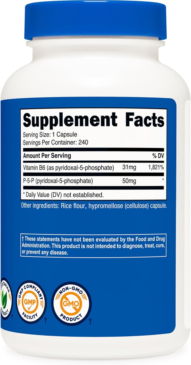 Nutricost P5P Vitamina B6 Activa 50mg, 240 Cápsulas (Piridoxal-5-Fosfato)