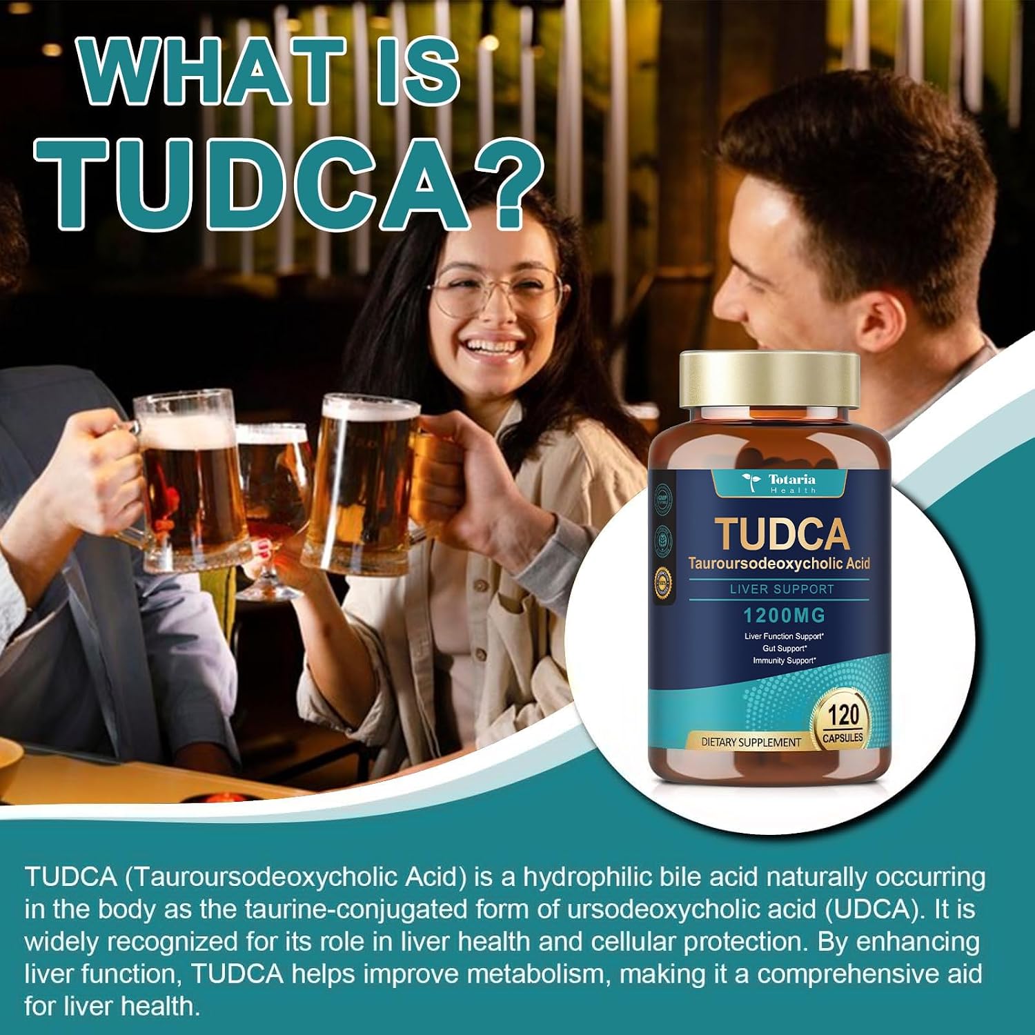 Totaria TUDCA 1200mg – Suplemento Hepático, 120 Cápsulas