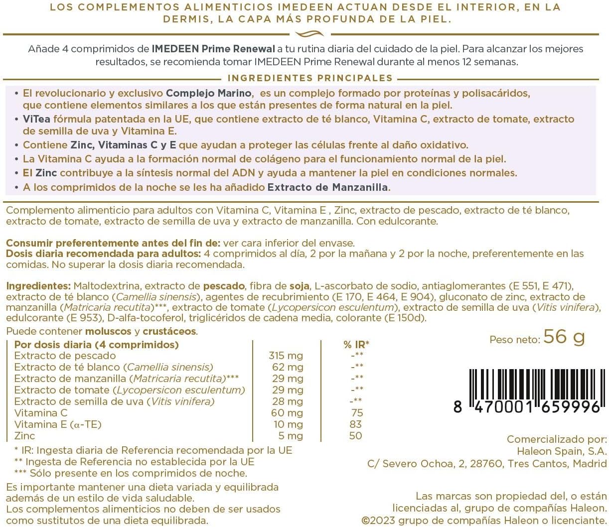 Imedeen Prime Renewal Comprimidos (120 unidades) – Fórmula de colágeno para el cuidado de la piel a partir de los 50 años