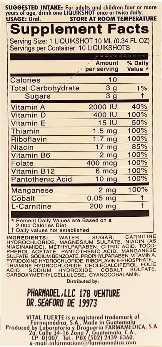 Vital Fuerte Liquid Shot Multivitamínico y Mineral - 10 unidades de 15 ml