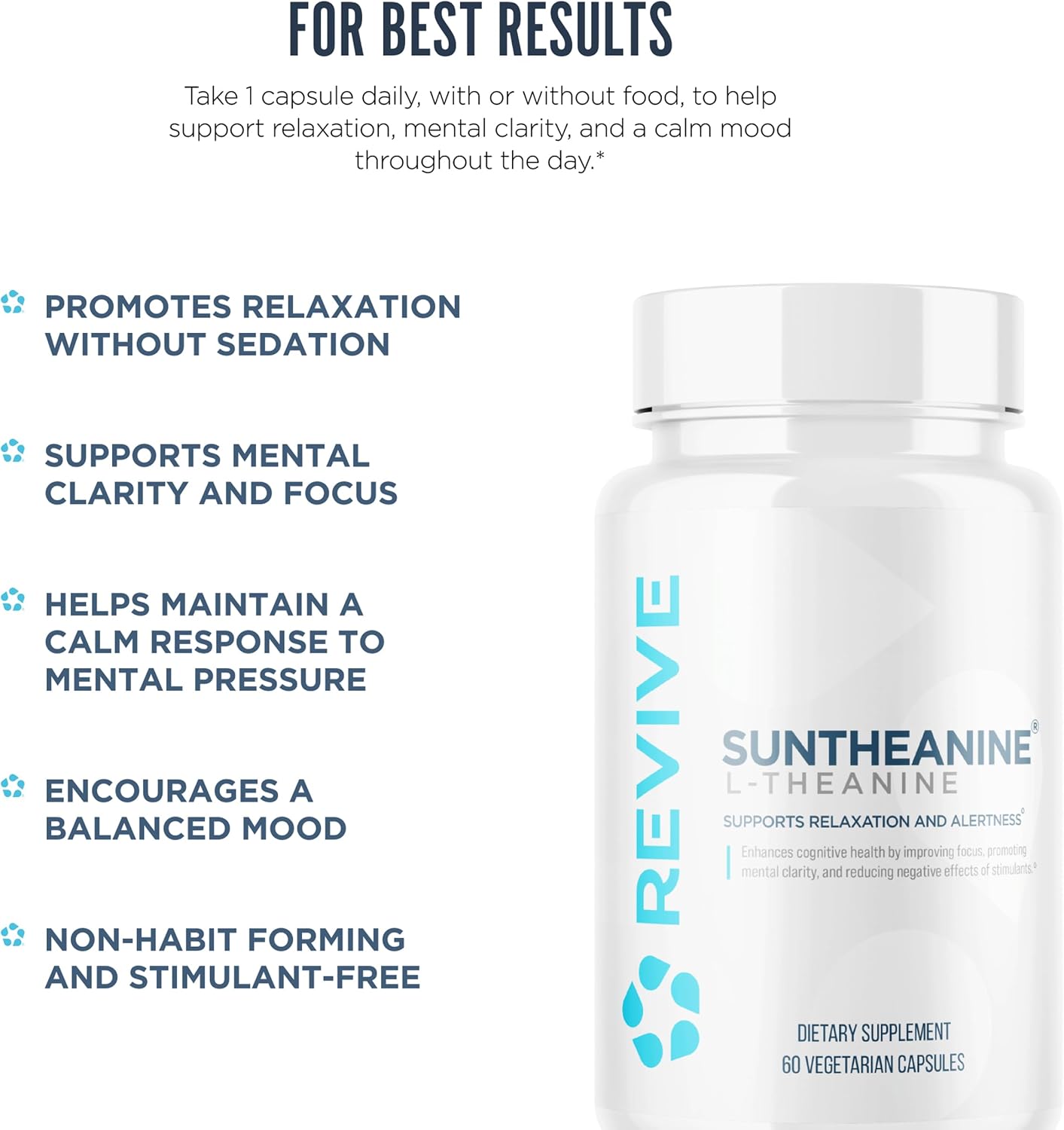 Revive MD Suntheanine L-Teanina - Suplemento para Hombres y Mujeres - 60 Cápsulas Veganas