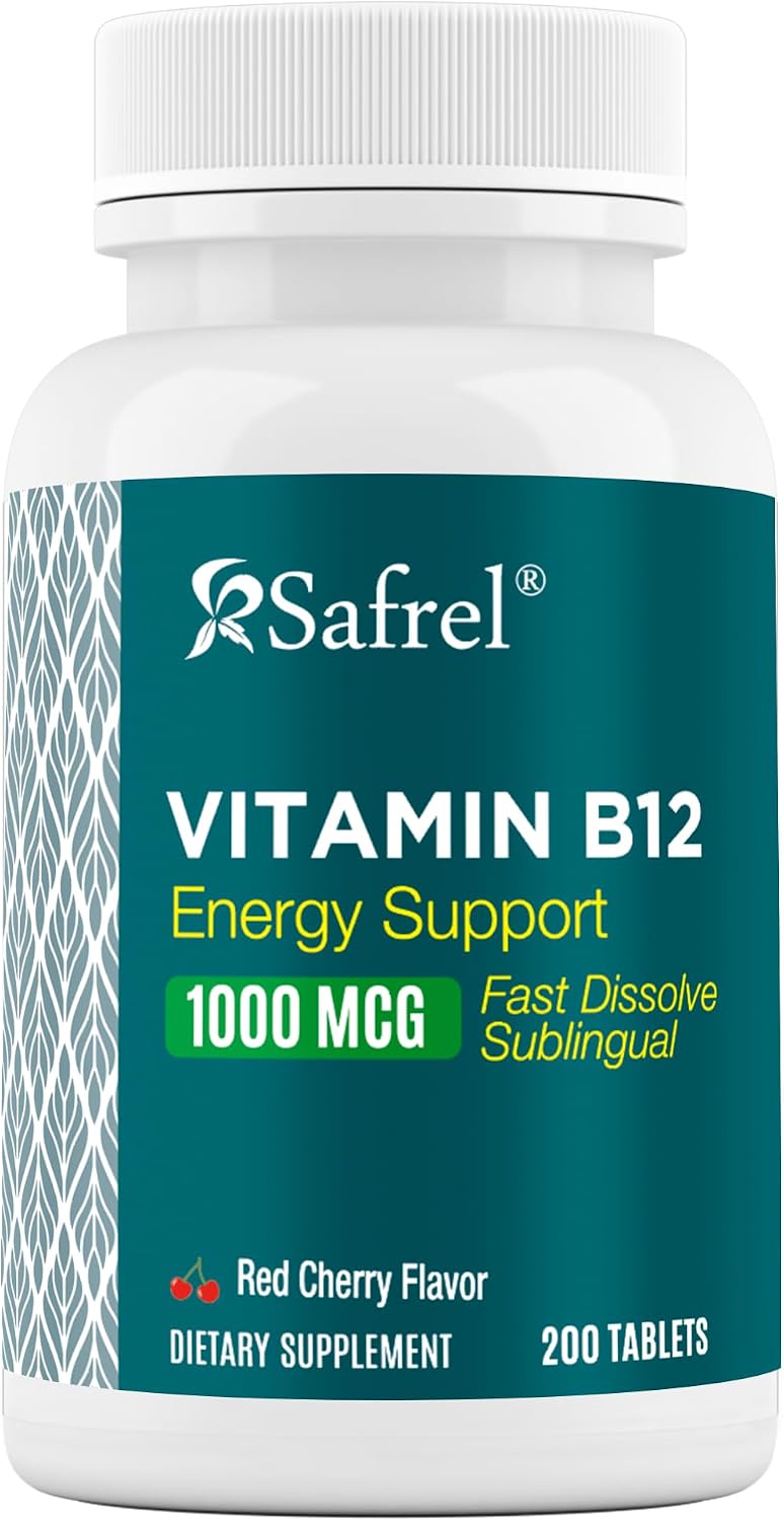 Safrel Vitamina B12 1000 mcg, 200 Comprimidos Sublinguales de Rápida Disolución, Sabor Cereza