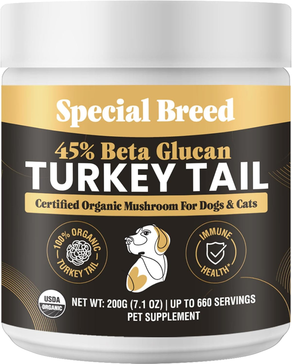 Cola de Pavo Orgánica para Perros y Gatos - Estandarizada al 45% de Betaglucanos - 660 Comprimidos - Special Breed