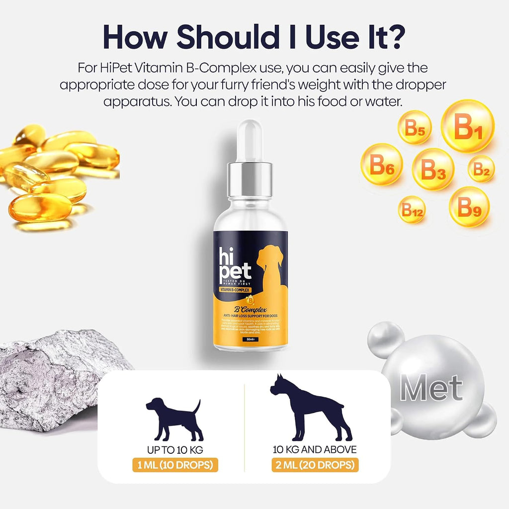 Complejo Vitamínico B para Perros, Apoya el Metabolismo y Aumenta los Niveles de Energía, 50 ml (Pack de 6)