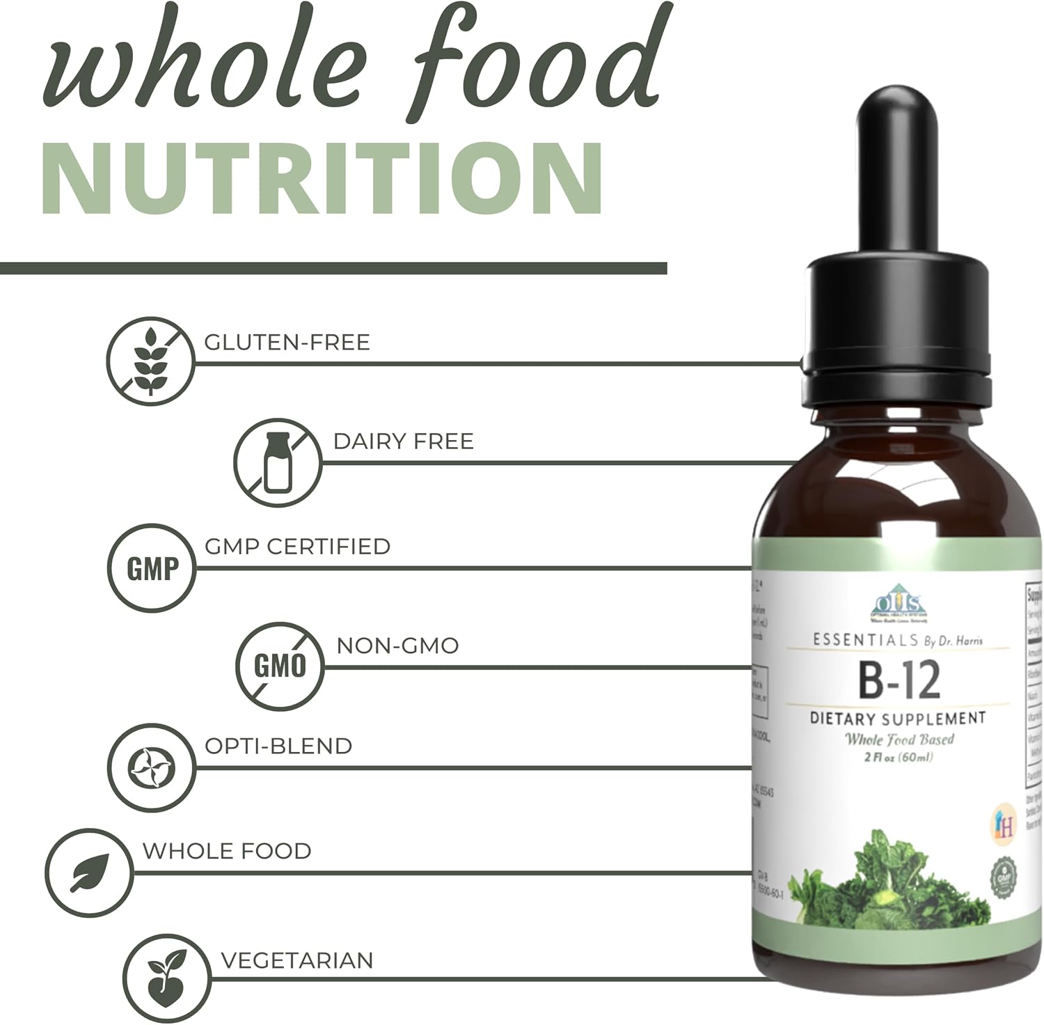Optimal Health Systems Essential B-12 Drops | Vitamina B12 Líquida para Energía y Apoyo Cognitivo | 60 ml
