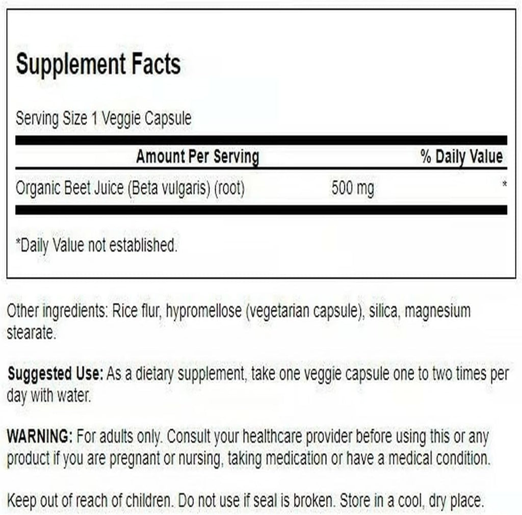 Swanson Zumo de Remolacha Orgánico Liofilizado 500 mg 60 Cápsulas Veganas (2 Paquetes)