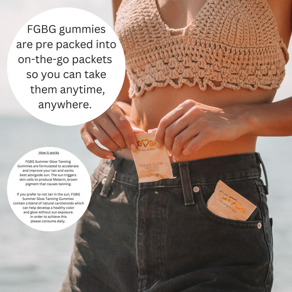 FGBG Summer Glow Tanning Gummies - Sabor Miami Vice - Piña, Coco y Fresa - Veganas - Sin Gluten - Sin Lácteos - 30 Días