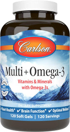 Carlson Multi + Omega-3 – Multivitamínico con Aceite de Pescado, 120 Cápsulas Blandas