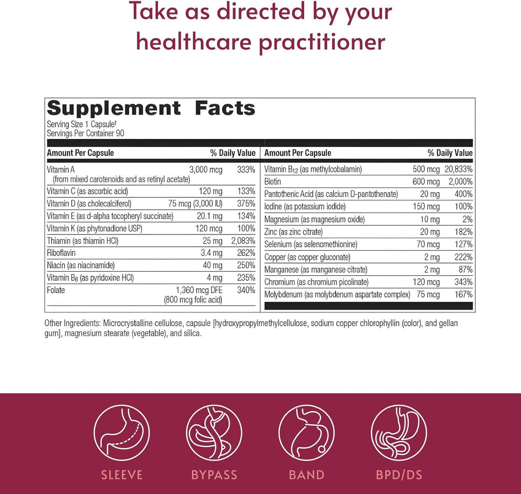 Bariatric Advantage Ultra Solo Sin Hierro - Multivitamínico Diario para Pacientes Bariátricos - 90 Cápsulas