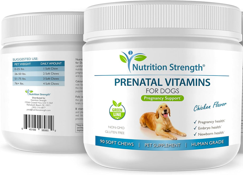 Nutrition Strength Vitaminas prenatales para perros | 90 masticables suaves