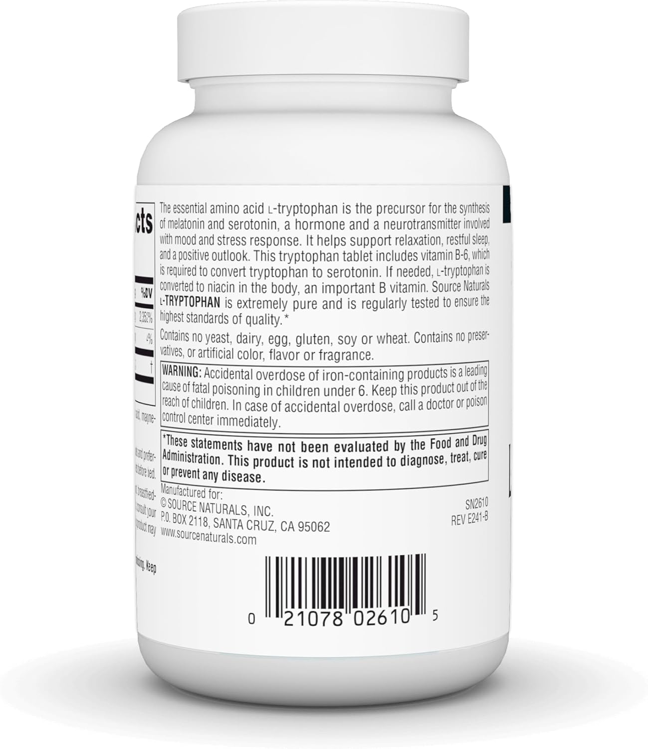 Source Naturals L-Triptófano con Vitamina B6 para el Estado de Ánimo, Relajación y Sueño - 1000 mg - 90 Comprimidos