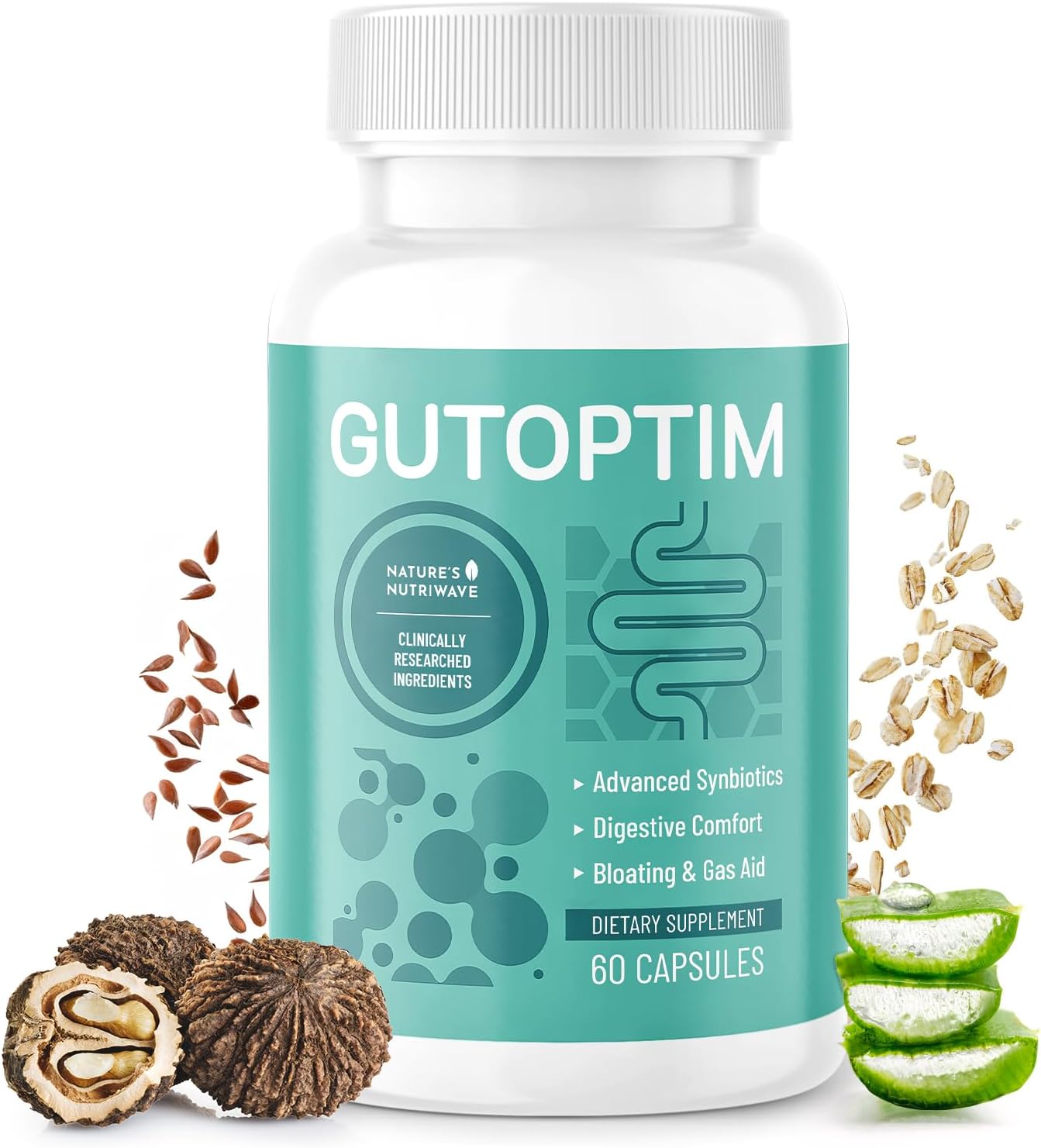 GutOptim – Cápsulas Prebióticas y Probióticas con Enzimas Digestivas, 60 Cápsulas